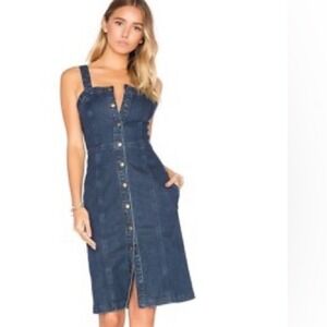 AG Adriano Goldschmied Denim Midi Dress Dark Wash Button Front XS